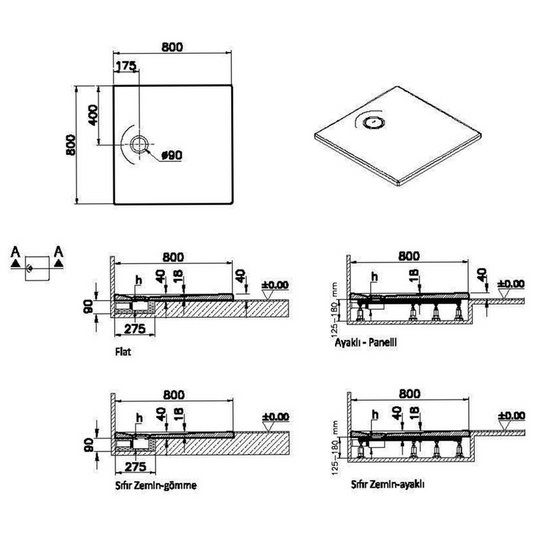 VitrA Leaf 800mm x 800mm Square Tray - Matt Gray - 65130001867 - Envy Bathrooms Ltd