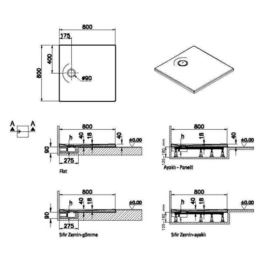 VitrA Leaf 800mm x 800mm Square Tray - Matt Taupe - 65130001869 - Envy Bathrooms Ltd