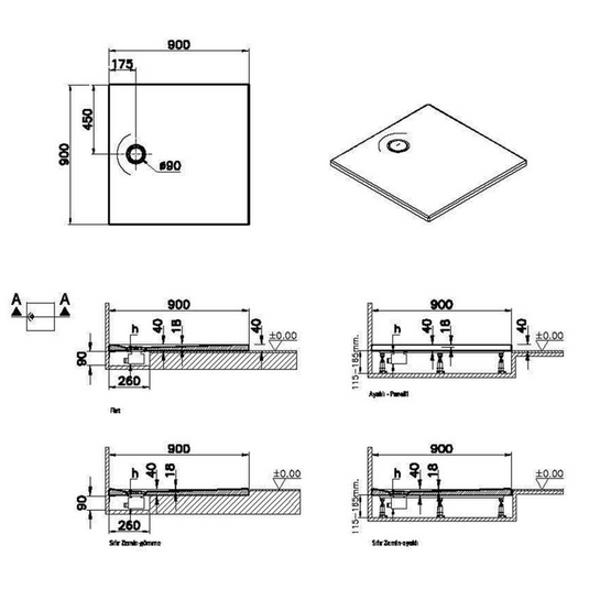 VitrA Leaf 900mm x 900mm Square Tray - Matt White - 65140001800 - Envy Bathrooms Ltd