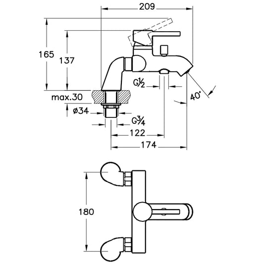 Vitra Minimax S Bath Shower Mixer Tap with Handset Kit - Single Handle - Chrome - Envy Bathrooms Ltd