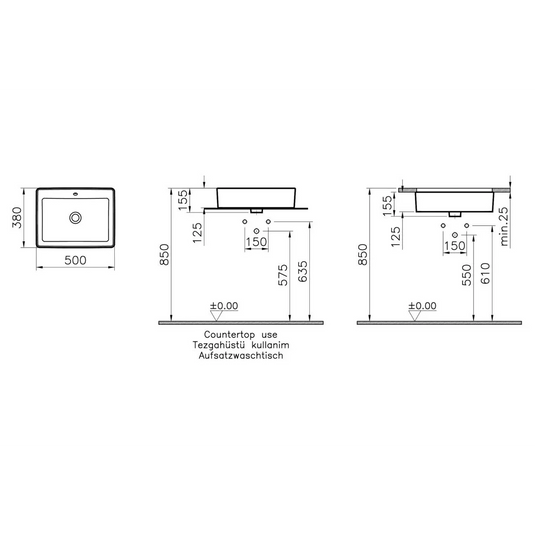 VitrA Nuo 500x380mm 0TH Basin w/Overflow - White - 7436B003-0012 - Envy Bathrooms Ltd