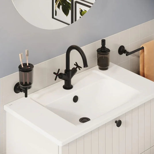 VitrA Origin Classic Basin Mixer (Cross Handles) - Matt Black - A4288436 - Envy Bathrooms Ltd