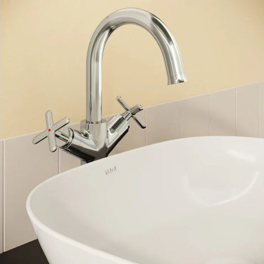 VitrA Origin Classic Tall Basin Mixer (Cross Handles) - Chrome - A42886 - Envy Bathrooms Ltd
