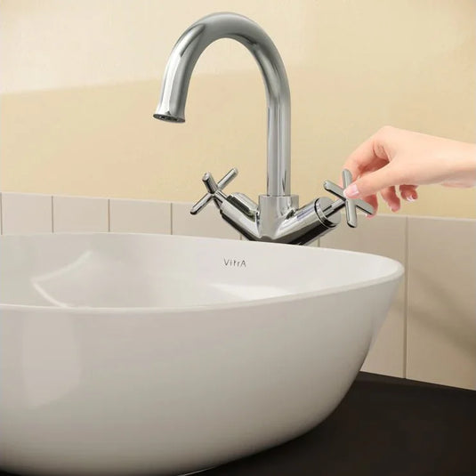 VitrA Origin Classic Tall Basin Mixer (Cross Handles) - Chrome - A42886 - Envy Bathrooms Ltd