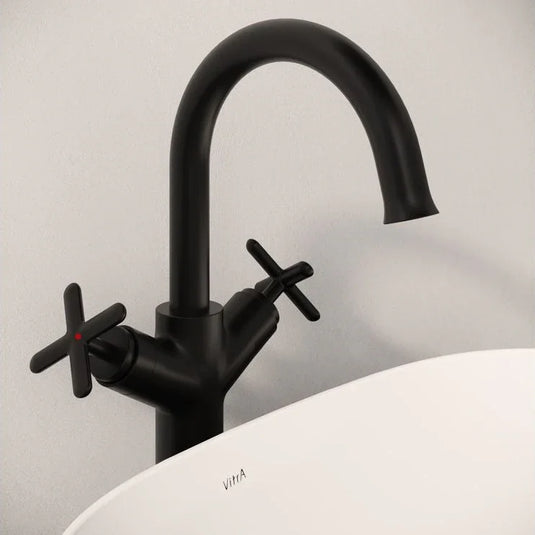 VitrA Origin Classic Tall Basin Mixer (Cross Handles) - Matt Black - A4288636 - Envy Bathrooms Ltd