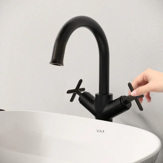 VitrA Origin Classic Tall Basin Mixer (Cross Handles) - Matt Black - A4288636 - Envy Bathrooms Ltd