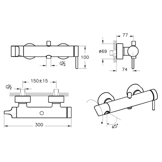 VitrA Origin Wall Mounted Shower Mixer | Matt Black | A4261936WTC - Envy Bathrooms Ltd