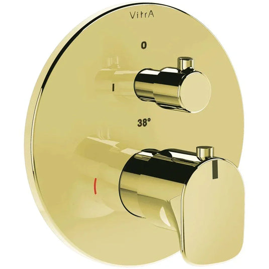 Vitra Root Built-In 1-Outlet Dual Handle Round Thermostatic Concealed Shower Valve - Gold - Envy Bathrooms Ltd