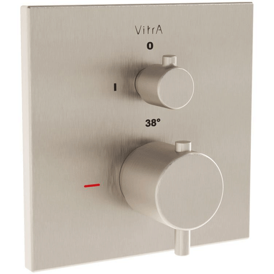 Vitra Root Built-In 1-Outlet Dual Handle Square Thermostatic Concealed Shower Valve - Brushed Nickel - Envy Bathrooms Ltd