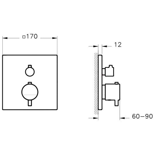 Vitra Root Built-In 1-Outlet Dual Handle Square Thermostatic Concealed Shower Valve - Gold - Envy Bathrooms Ltd
