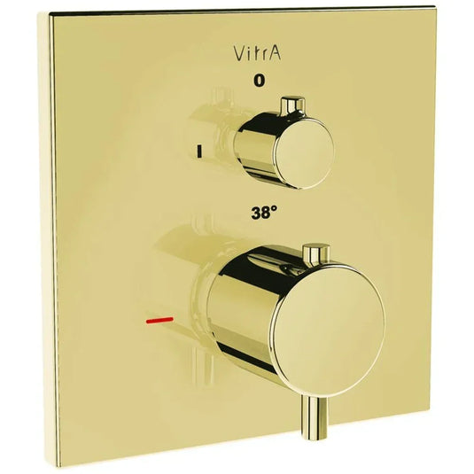 Vitra Root Built-In 1-Outlet Dual Handle Square Thermostatic Concealed Shower Valve - Gold - Envy Bathrooms Ltd