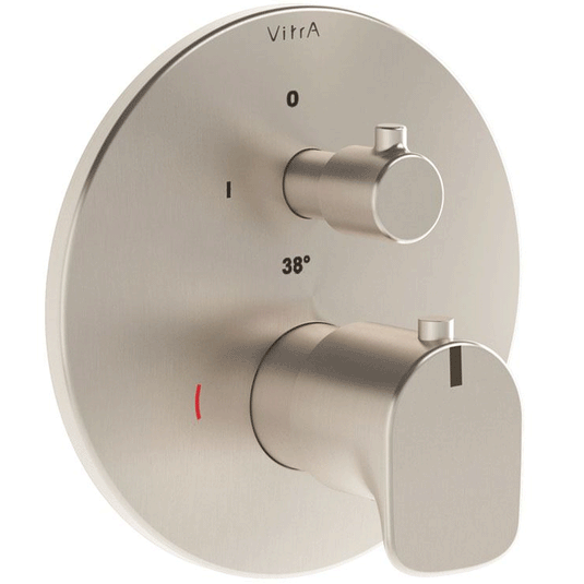 Vitra Root Built-In 2-Outlet Dual Handle Round Thermostatic Concealed Shower Valve - Brushed Nickel - Envy Bathrooms Ltd