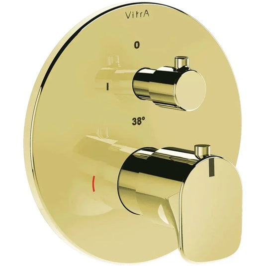 Vitra Root Built-In 2-Outlet Dual Handle Round Thermostatic Concealed Shower Valve - Gold - Envy Bathrooms Ltd
