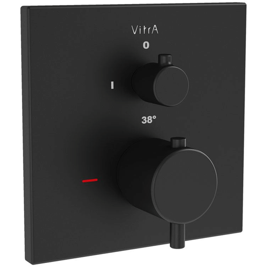 Vitra Root Built-In Square Thermostatic Concealed Shower Valve with 1-Way Diverter and Dual Handle - Matt Black - Envy Bathrooms Ltd