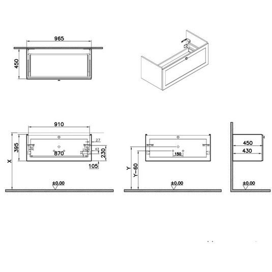 VitrA Root Classic 100cm 1 Drawer Slim Washbasin Unit | Matt Retro Green | 68467 - Envy Bathrooms Ltd