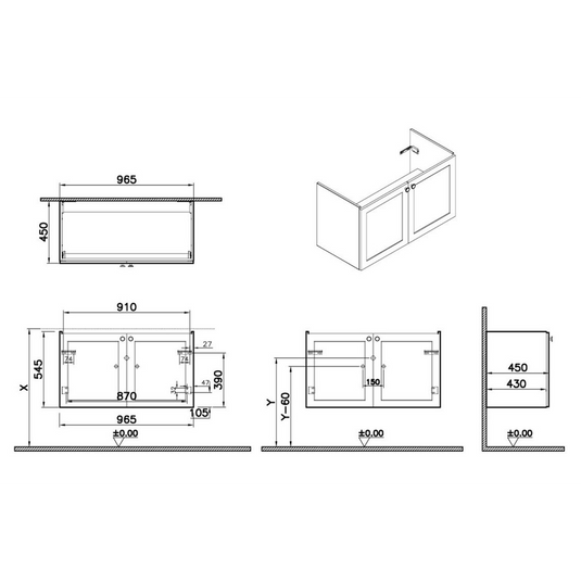 VitrA Root Classic 100cm 2 Door Washbasin Unit | Matt Fjord Green | 68436 - Envy Bathrooms Ltd