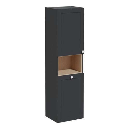 VitrA Root Classic 40cm 2 Door Semi-Tall Unit w/Laundry Basket (LH Hinge) | Matt Graphite | 68521 - Envy Bathrooms Ltd