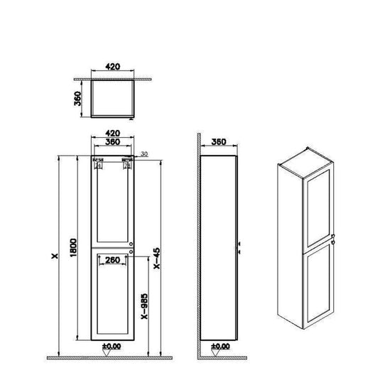 VitrA Root Classic 40cm 2 Door Tall Unit (LH Hinge) | Matt Dark Blue | 68515 - Envy Bathrooms Ltd