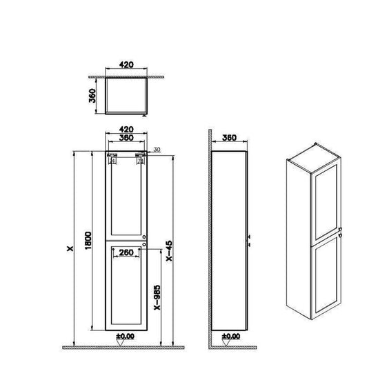 VitrA Root Classic 40cm 2 Door Tall Unit (LH Hinge) | Matt Graphite | 68514 - Envy Bathrooms Ltd