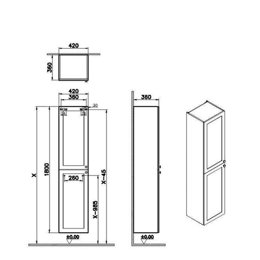 VitrA Root Classic 40cm 2 Door Tall Unit (LH Hinge) | Matt Grey | 68512 - Envy Bathrooms Ltd