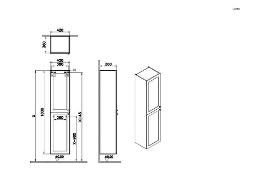VitrA Root Classic 40cm 2 Door Tall Unit (LH Hinge) | Matt Light Grey | 68511 - Envy Bathrooms Ltd