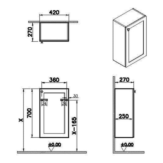 VitrA Root Classic 40cm 1 Door Slim Lower/Base Unit (RH Hinge) | Matt White | 68566 - Envy Bathrooms Ltd