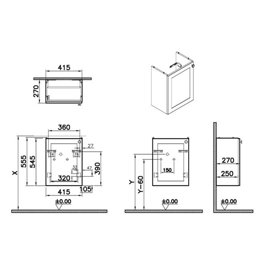VitrA Root Classic 40cm 1 Door Wall Hung Slim Washbasin Unit (LH Hinge) | Matt Fjord Green | 68380 - Envy Bathrooms Ltd