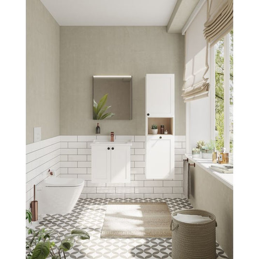 VitrA Root Classic 40cm 2 Door Semi-Tall Unit With Laundry Basket (RH Hinge) | Matt White | 68524 - Envy Bathrooms Ltd