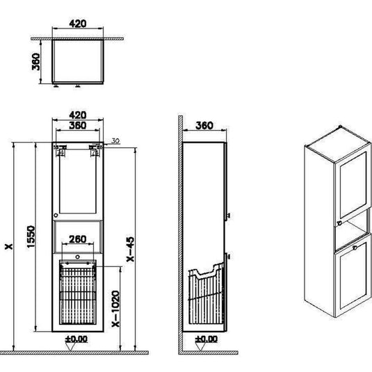 VitrA Root Classic 40cm 2 Door Semi-Tall Unit With Laundry Basket (RH Hinge) | Matt White | 68524 - Envy Bathrooms Ltd