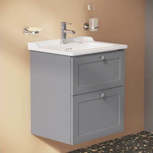 VitrA Root Classic 60cm 2 Drawer Washbasin Unit | Matt Grey | 68470 - Envy Bathrooms Ltd