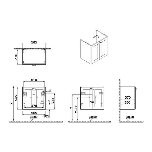 VitrA Root Classic 60cm 2 Door Wall Hung Slim Washbasin Unit | Matt Fjord Green | 68394 - Envy Bathrooms Ltd