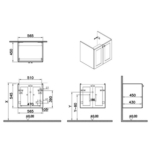 VitrA Root Classic 60cm 2 Door Wall Hung Washbasin Unit | Matt Fjord Green | 68422 - Envy Bathrooms Ltd