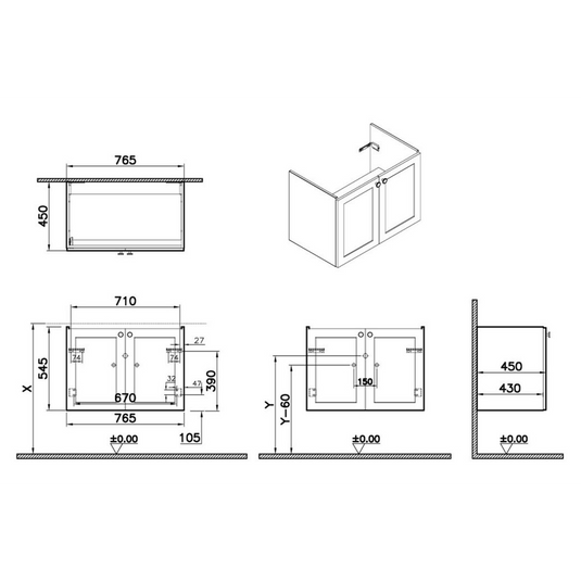 VitrA Root Classic 80cm 2 Door Wall Hung Washbasin Unit | Matt Retro Green | 68432 - Envy Bathrooms Ltd