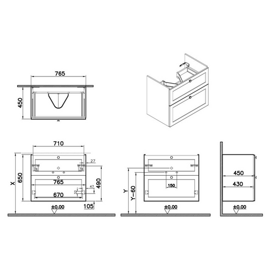 VitrA Root Classic 80cm 2 Drawer Washbasin Unit | Matt Retro Green | 68481 - Envy Bathrooms Ltd