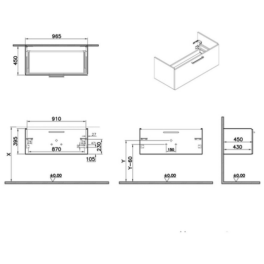 VitrA Root Flat 100cm 1 Drawer Washbasin Unit | Matt Dark Blue | 67938 - Envy Bathrooms Ltd