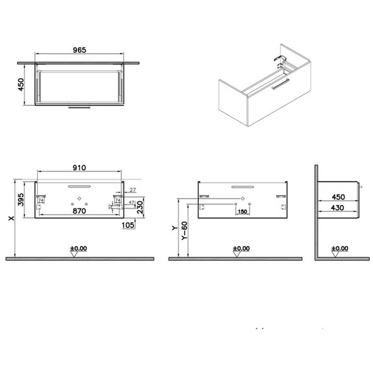 VitrA Root Flat 100cm 1 Drawer Washbasin Unit | Bright Sahara Beige | 67935 - Envy Bathrooms Ltd