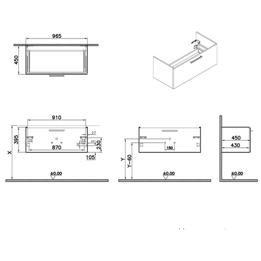 VitrA Root Flat 100cm 1 Drawer Washbasin Unit | Cordoba | 67941 - Envy Bathrooms Ltd