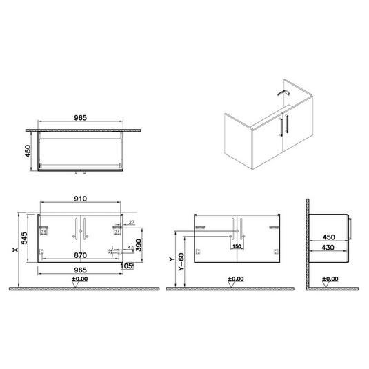 VitrA Root Flat 100cm 2 Door Washbasin Unit | Natural Oak | 67899 - Envy Bathrooms Ltd