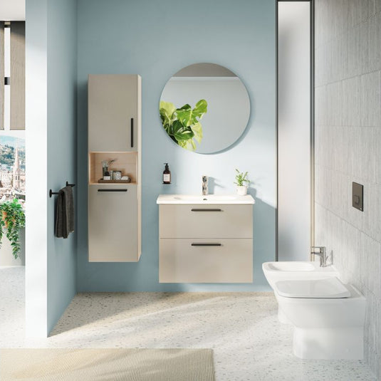 VitrA Root Flat 40cm 2 Door Semi-Tall Unit With Laundry Basket (LH Hinge) | Bright Sahara Beige | 66238 - Envy Bathrooms Ltd