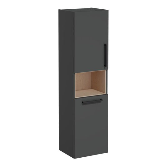 VitrA Root Flat 40cm 2 Door Semi-Tall Unit w/Laundry Basket (LH Hinge) | Matt Storm Grey | 68007 - Envy Bathrooms Ltd
