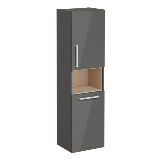 VitrA Root Flat 40cm 2 Door Semi-Tall Unit With Laundry Basket (RH Hinge) | Anthracite High Gloss | 66230 - Envy Bathrooms Ltd