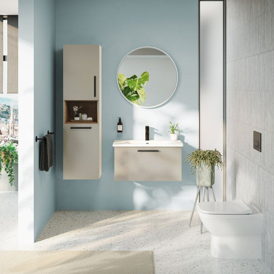VitrA Root Flat 40cm 2 Door Semi-Tall Unit With Laundry Basket (RH Hinge) | Bright Sahara Beige | 66232 - Envy Bathrooms Ltd
