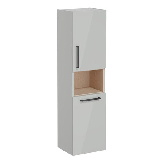 VitrA Root Flat 40cm 2 Door Semi-Tall Unit With Laundry Basket (RH Hinge) | Shiny Pearl Grey | 66233 - Envy Bathrooms Ltd