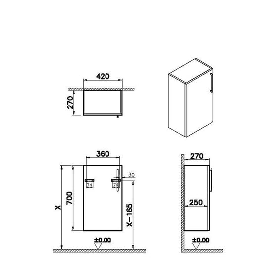 VitrA Root Flat 40cm 1 Door Slim Lower/Base Unit (LH Hinge) | Matt Storm Grey | 68035 - Envy Bathrooms Ltd