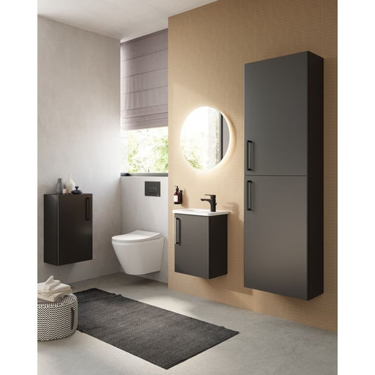 VitrA Root Flat 40cm 1 Door Slim Lower/Base Unit (LH Hinge) | Anthracite High Gloss | 66218 - Envy Bathrooms Ltd
