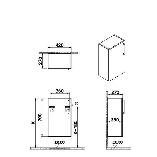 VitrA Root Flat 40cm 1 Door Slim Lower/Base Unit (LH Hinge) | Natural Oak | 66217 - Envy Bathrooms Ltd