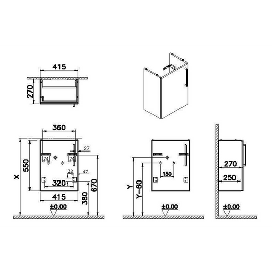 VitrA Root Flat 40cm 1 Door Wall Hung Slim Washbasin Unit (LH Hinge) | Cordoba | 67821 - Envy Bathrooms Ltd