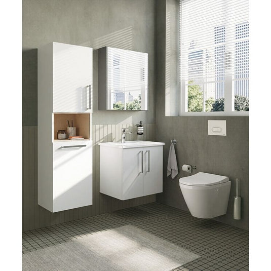 VitrA Root Flat 40cm 2 Door Semi-Tall Unit With Laundry Basket (LH Hinge) | High Gloss White | 66237 - Envy Bathrooms Ltd