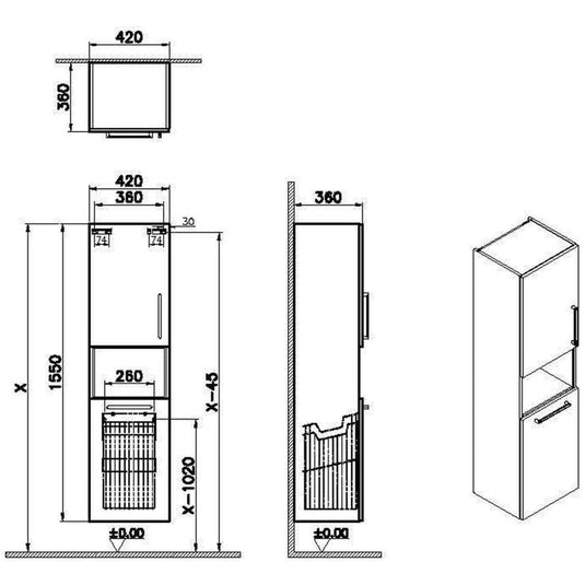 VitrA Root Flat 40cm 2 Door Semi-Tall Unit With Laundry Basket (LH Hinge) | Matt Dark Blue | 68008 - Envy Bathrooms Ltd
