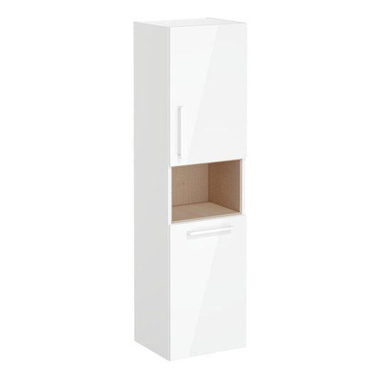 VitrA Root Flat 40cm 2 Door Semi-Tall Unit With Laundry Basket (RH Hinge) | High Gloss White | 66231 - Envy Bathrooms Ltd